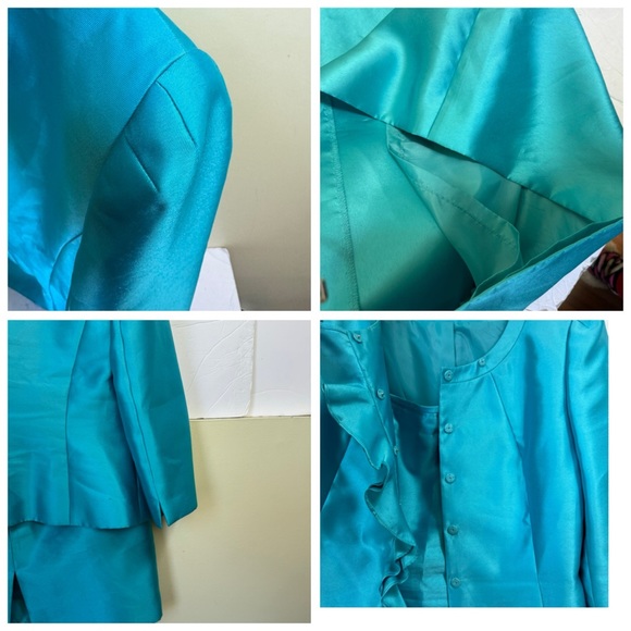 Tahari ASL LUXE Tiffany Blue Ruffle Jacket Skirt Evening Formal Suit Two Piece 6 - Picture 13 of 16